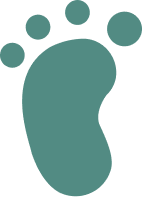 Teal footprint icon on a white background