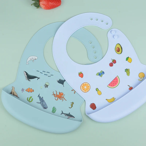 Cartoon Print BPA Free Soft Silicone Bib | Silicone Feeding Bib (Green, Pink, Blue) | baby bibs for eating, baby bibs for eating, baby bibs for eating, bib for baby, baby bibs for eating, baby bibs for eating