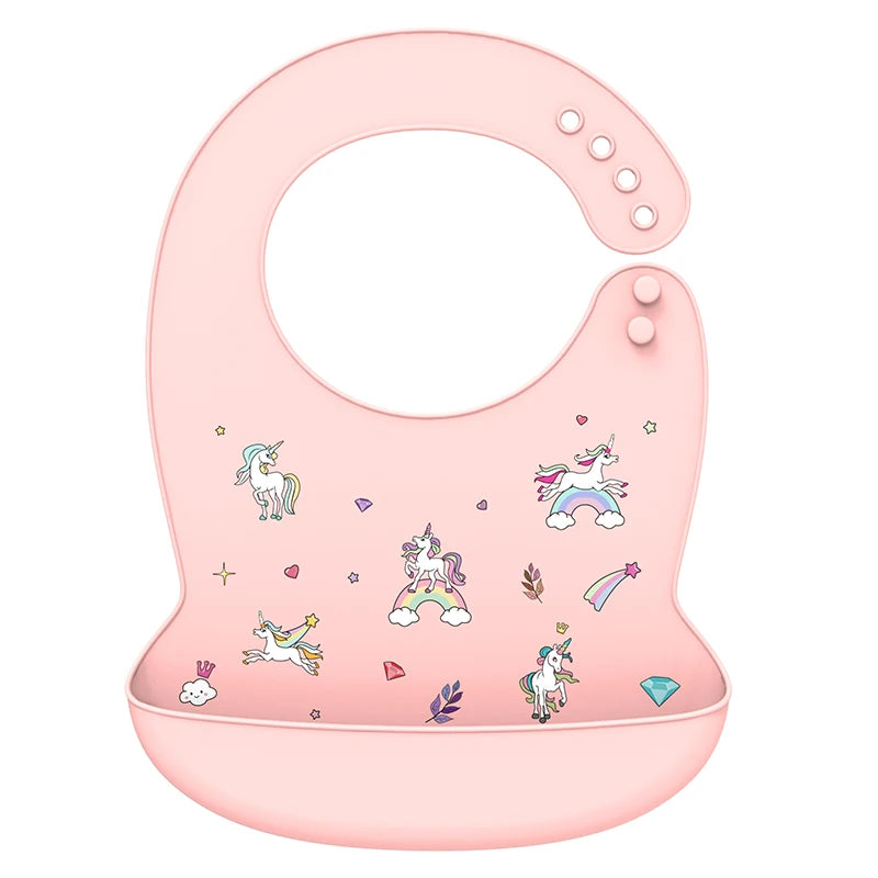 Cartoon Print BPA Free Soft Silicone Bib | Silicone Feeding Bib (Green, Pink, Blue) | baby bibs for eating, baby bibs for eating, baby bibs for eating, bib for baby, baby bibs for eating, baby bibs for eating