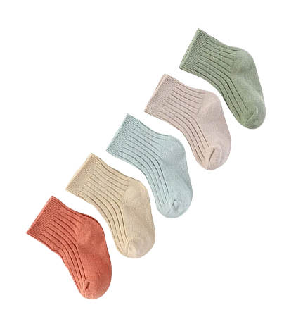 Set of five colorful socks on a white background