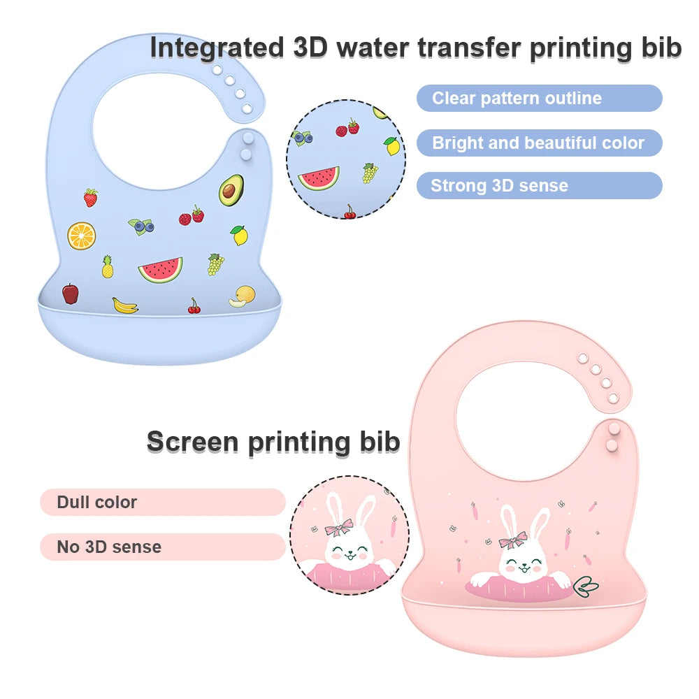 Cartoon Print BPA Free Soft Silicone Bib | Silicone Feeding Bib (Green, Pink, Blue) | baby bibs for eating, baby bibs for eating, baby bibs for eating, bib for baby, baby bibs for eating, baby bibs for eating