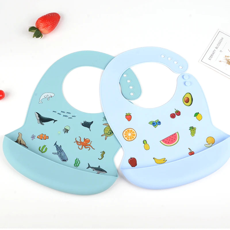 Cartoon Print BPA Free Soft Silicone Bib | Silicone Feeding Bib (Green, Pink, Blue) | baby bibs for eating, baby bibs for eating, baby bibs for eating, bib for baby, baby bibs for eating, baby bibs for eating