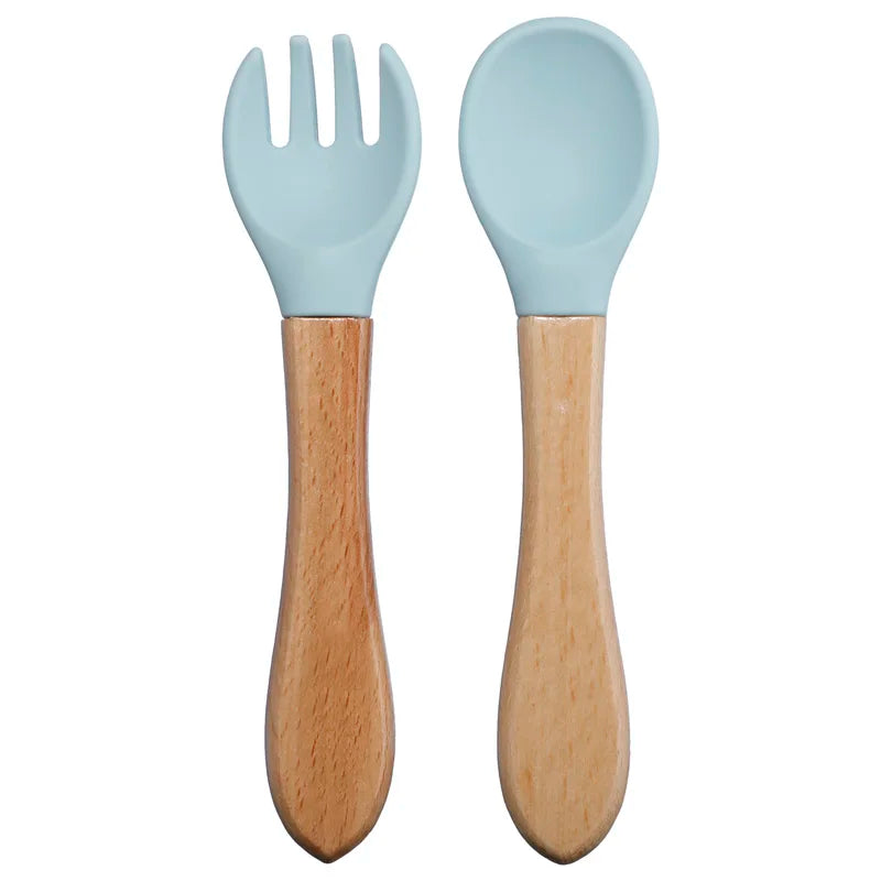 Wooden Handle Silicone Spoon Fork Set