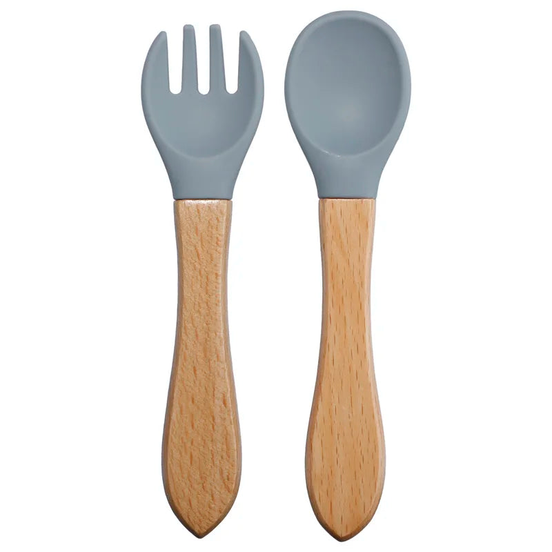 Wooden Handle Silicone Spoon Fork Set