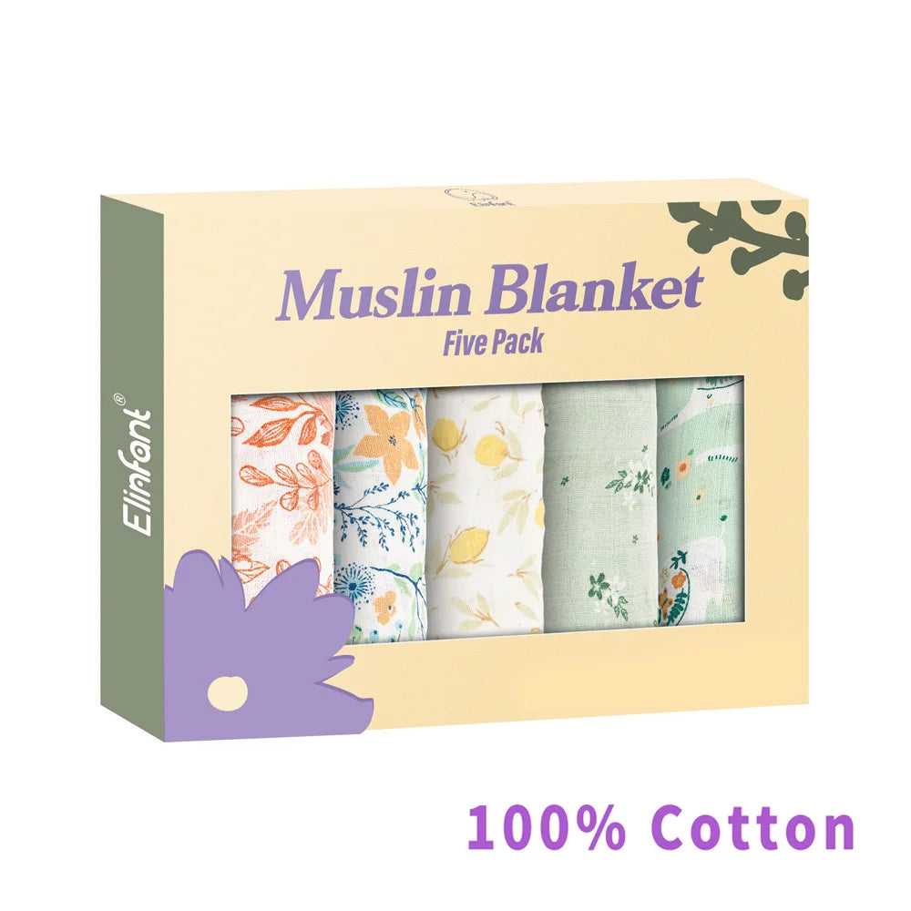 5Pcs Bamboo Cotton Muslin Scarf