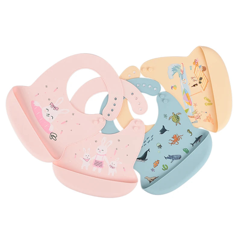 Cartoon Print BPA Free Soft Silicone Bib | Silicone Feeding Bib (Green, Pink, Blue) | baby bibs for eating, baby bibs for eating, baby bibs for eating, bib for baby, baby bibs for eating, baby bibs for eating