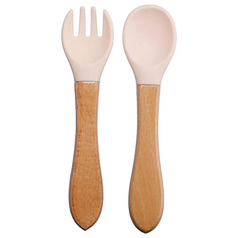 Wooden Handle Silicone Spoon Fork Set